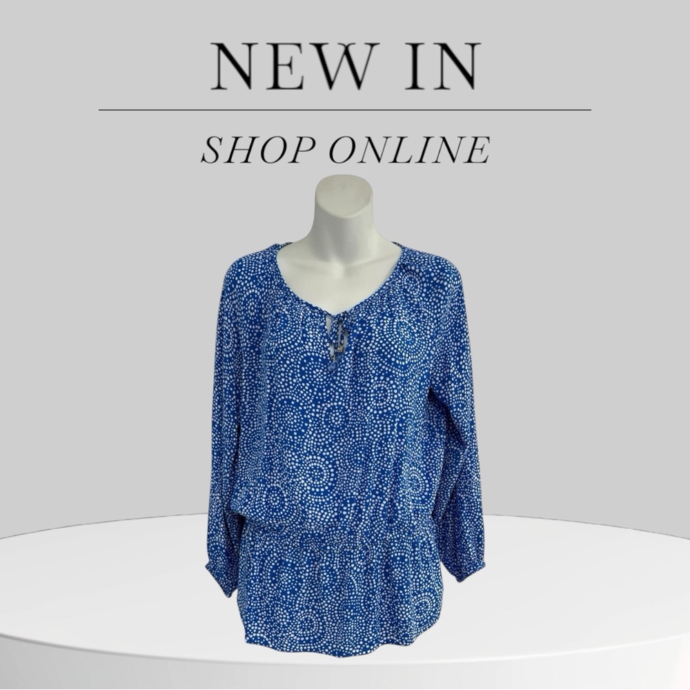 Michael Kors Blue Patterned Blouse Shirt Top in Size Small